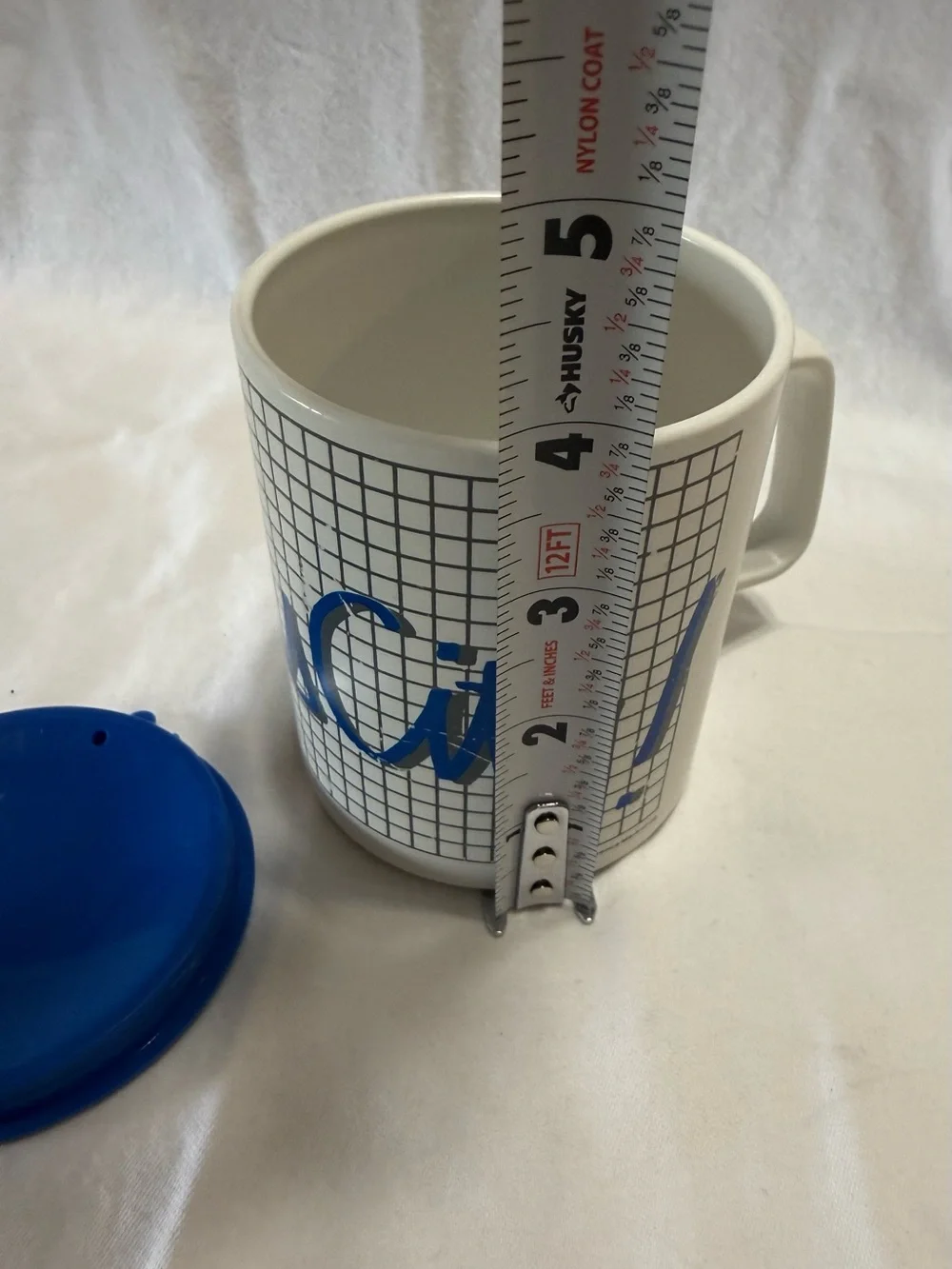 White Plastic Travel Mug with Blue Lid and Blue Kansas City Graphic